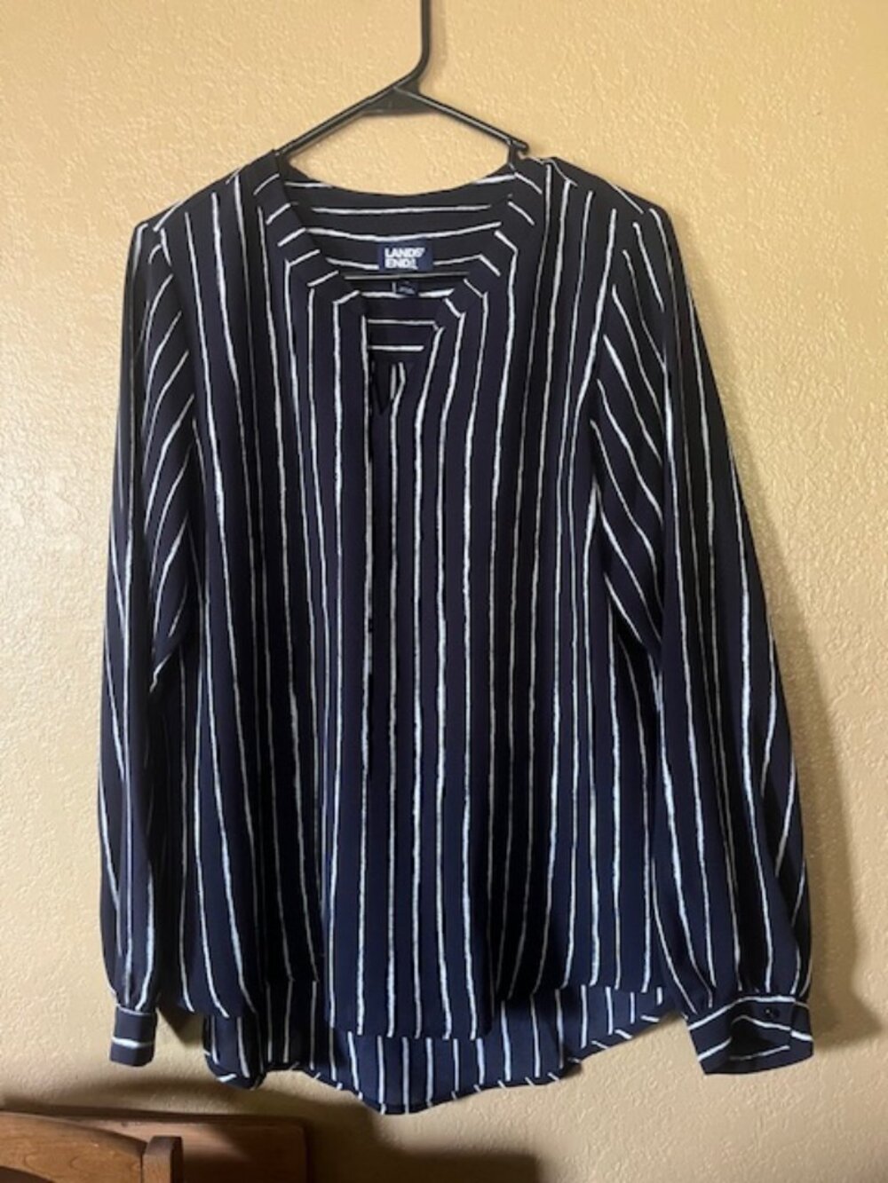 Lands' End LS Blouse, Size 12, Black with White Stripes